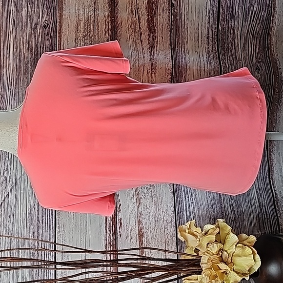 NWT TOMMY HILFIGER MELON ORANGE SHORT SLEEVE SPLIT V NECK PULLOVER TOP - Picture 7 of 15